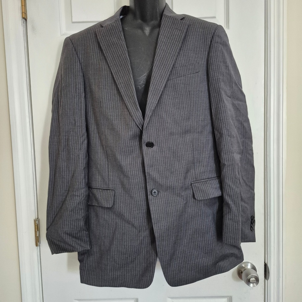 Tommy Hilfiger Mens Grey Pinstripe 100% Wool 2 Button Blazer Sport Coat 40R